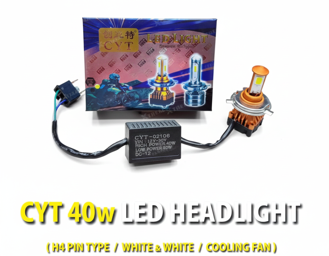 CYT 40W LED HEADLIGHT [H4 PIN TYPE] [WHITE & WHITE] [COOLING FAN] [1st COPY]