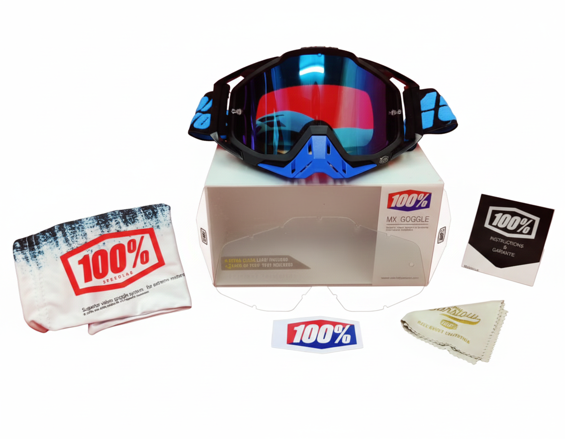 GOGGLES 100% WITH NOSE PAD - BLACK & BLUE - BLUE TINT GLASS
