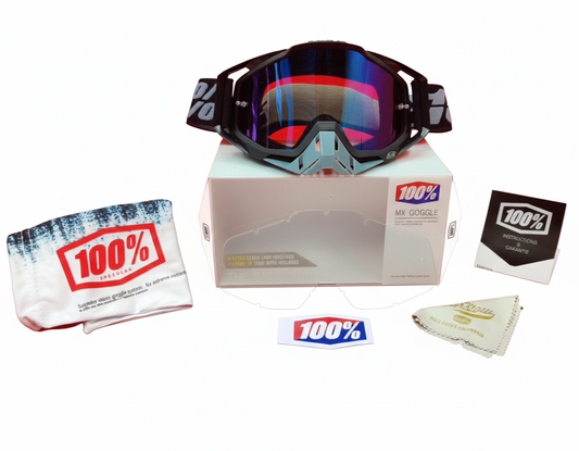 GOGGLES 100% WITH NOSE PAD - BLACK & GREY - BLUE TINT GLASS