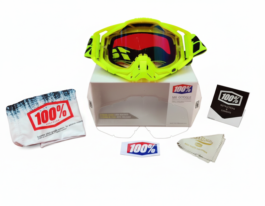GOGGLES 100% WITH NOSE PAD - FLOURCENT GREEN - CLEAR GLASS
