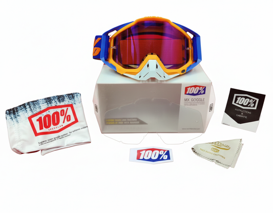 GOGGLES 100% WITH NOSE PAD - ORANGE - WHITE - BLUE - BLUE TINT GLASS