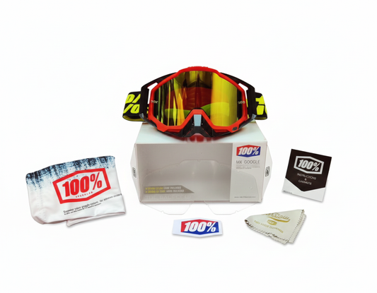 GOGGLES 100% WITH NOSE PAD - RED & BLACK - YELLOW TINT GLASS