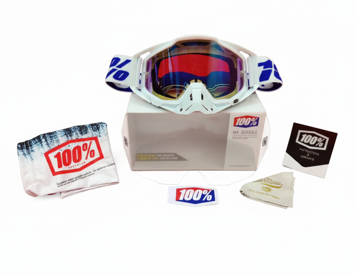 GOGGLES 100% WITH NOSE PAD - WHITE - BLUE TINT GLASS