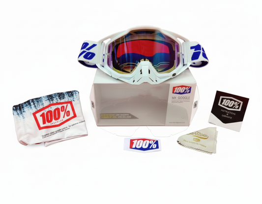 GOGGLES 100% WITH NOSE PAD - WHITE - BLUE TINT GLASS