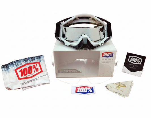 GOGGLES 100% WITH NOSE PAD - WHITE & BLACK - CLEAR GLASS