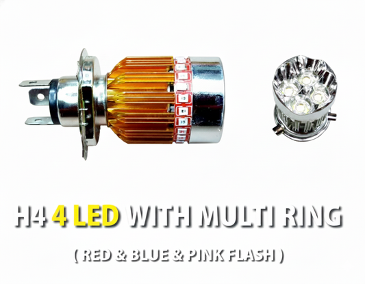 H4 4 LED WITH MULTI RING [RED & BLUE & PINK FLASH]